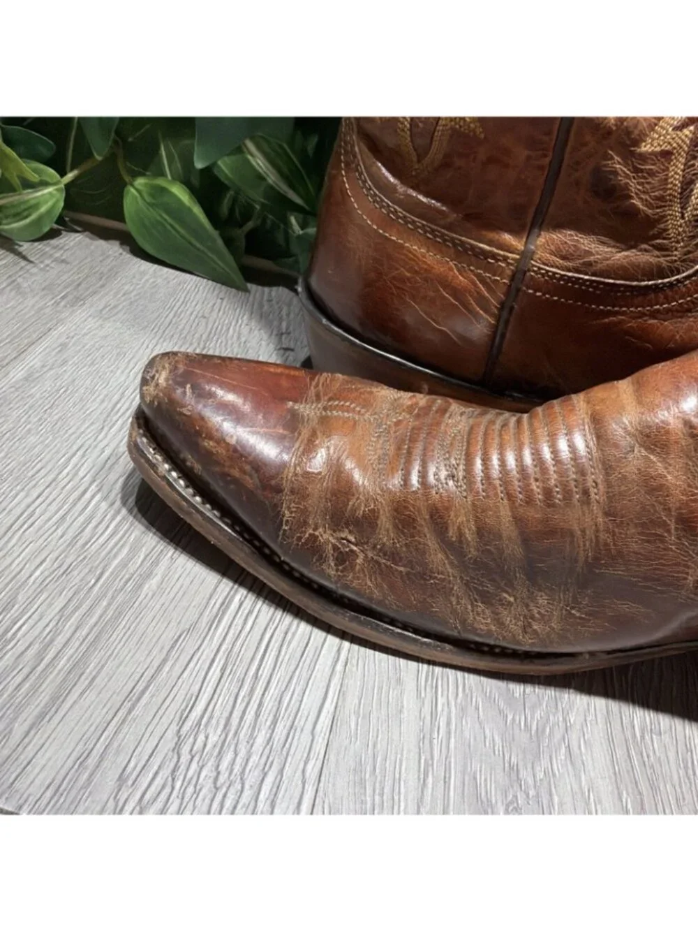 Lucchese 1883 Distressed Brown Leather Snip Toe Western Cowboy Boots Men 10.5 D